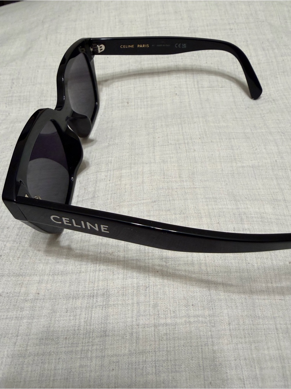 Celine Glossy Black Rectangular Sunglasses with Dark Gray Lenses